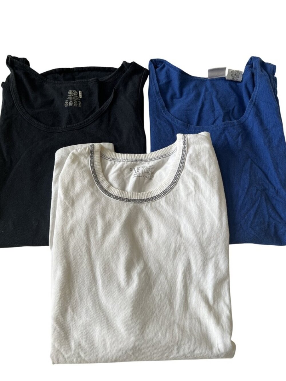 Set Of 3 Mens Sleeveless Tank Tops Black Blue & White Cotton Blend Size L